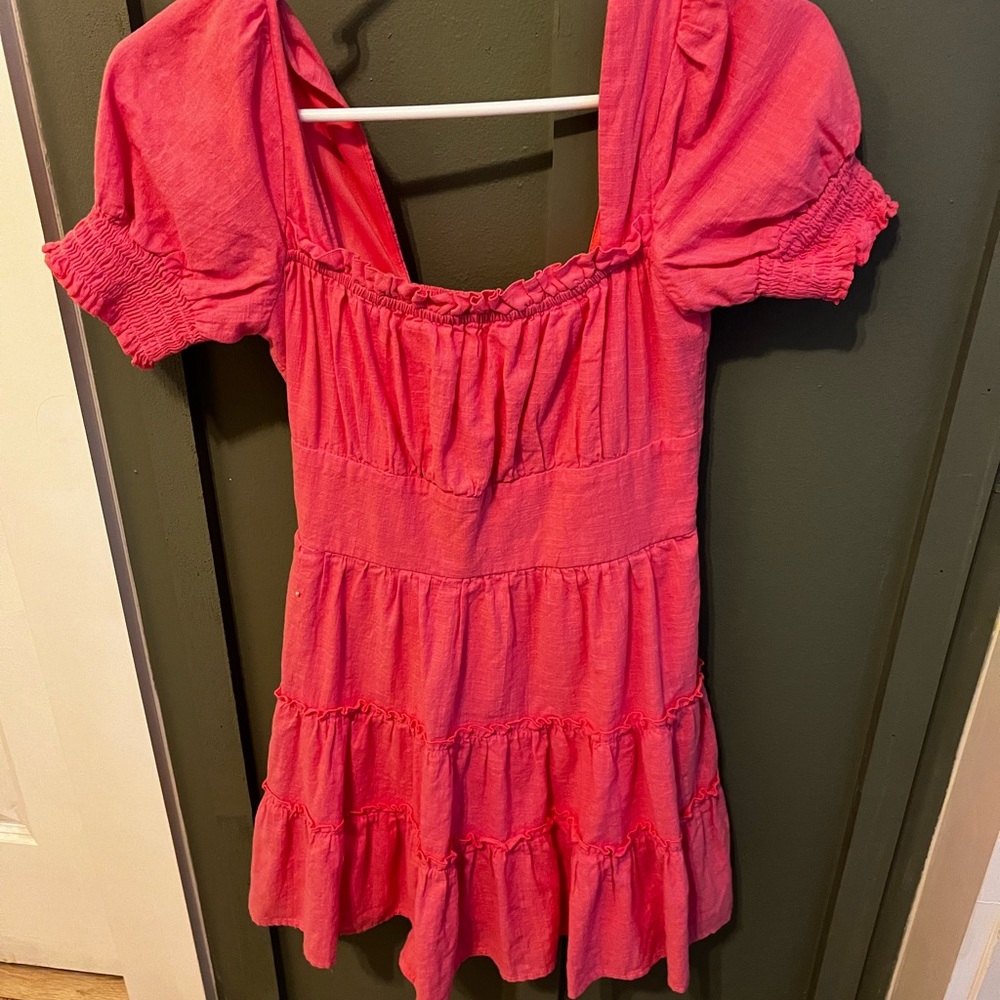 Altar'd State Pink Puff Sleeve Tiered Dress